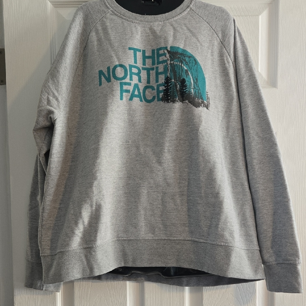 The North Face Gray Crewneck Sweatshirt with Teal Logo